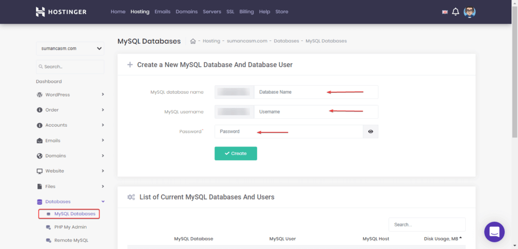 enter database details